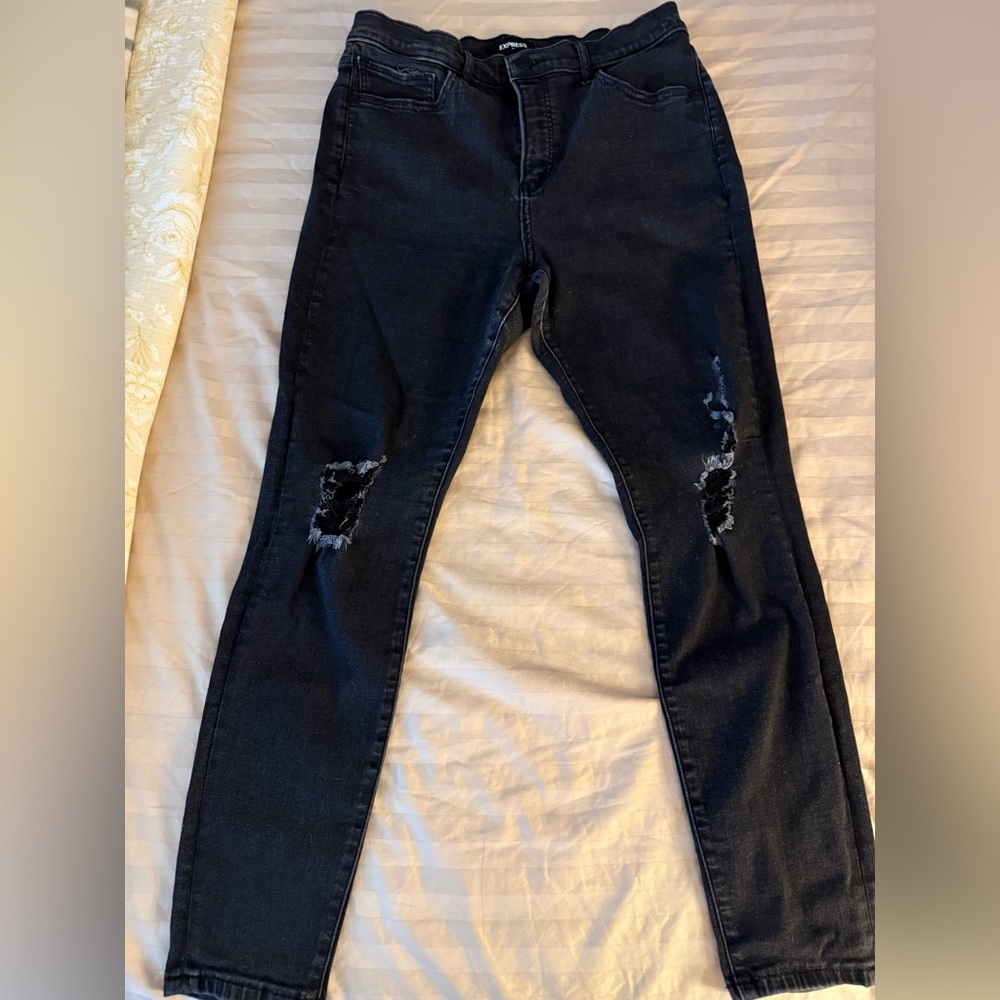 Express Black Skinny Distressed Jeans